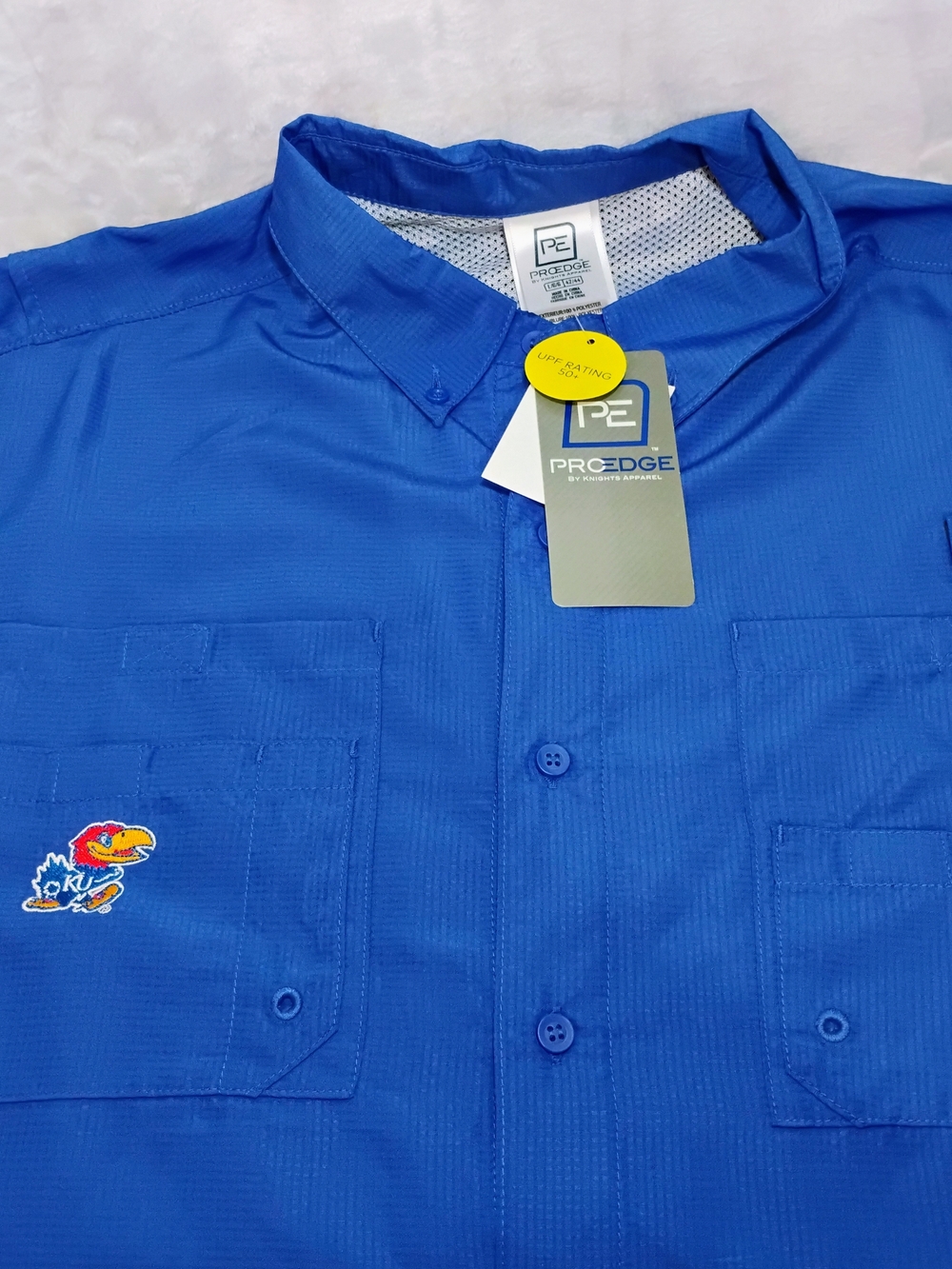 KU Jayhawks Mens Large Blue UPF 50+ Vented Fishing Shirt Embroidered‎ Kansas T